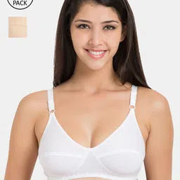 Souminie White & Beige Pack of 2 Non-Wired Non Padded Everyday Bra SLY-935-WH-2PC-SK-30B-32