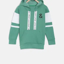 TALES & STORIES Boys Green Printed Hooded Sweatshirt-57