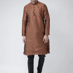 DEYANN Men Copper-Toned & Black Printed Straight Kurta-picture-31