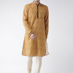 KISAH Men Mustard Yellow Printed Straight Kurta-36