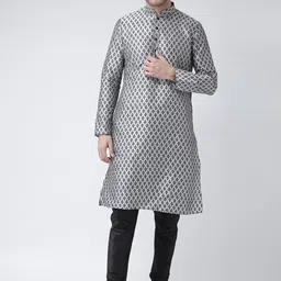 DEYANN Men Grey & Black Printed Straight Kurta-picture-6