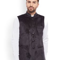 Hancock Black Woven Design Nehru Jacket-45
