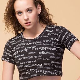 Hive91 Black & White Typography Print Crop Top-picture-20