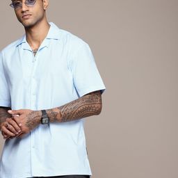 The Roadster Life Co. Relaxed Fit Self Striped Cuban Collar Casual Shirt-picture-19