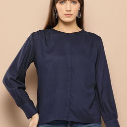 Chemistry Solid Mandarin Collar Shirt Style Top-picture-14