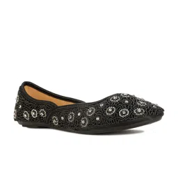Bata Black Ethnic Fabric Embellished Mojaris-5