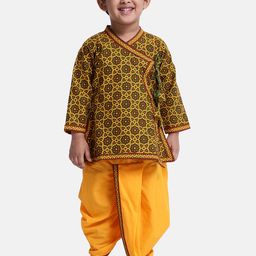 BownBee Boys Green & Yellow Printed Kurta with Dhoti Pants-18