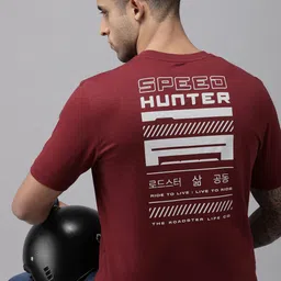 Roadster Men Maroon & White Typography Printed Pure Cotton T-shirt-image-38