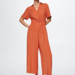 MANGO Orange Solid Basic Shirt Collar Jumpsuit-18
