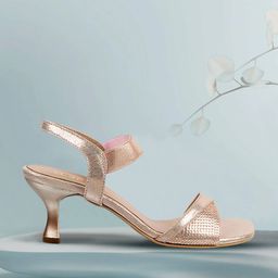 Metro Women Gold Toned Textured Kitten Sandals-50