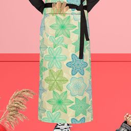 ArtzFolio Yellow & Green Printed Cotton Waist Apron-11