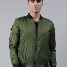 SPYKAR Men Olive Green Solid Lightweight Bomber Jacket-image-84