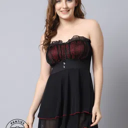 Shararat Women Black Solid Strapless Baby Doll-picture-19