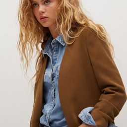MANGO Women Brown Regular Fit Solid Open Front Casual Blazer-10