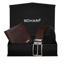 SCHARF Men Brown Genuine Leather Formal Belt & Wallet Gift Set-image-51