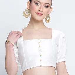 studio rasa Puff Sleeve Shirt Style Crop Top-image-33