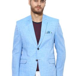 Hangup Men Blue Solid Single-Breasted Blazer-57
