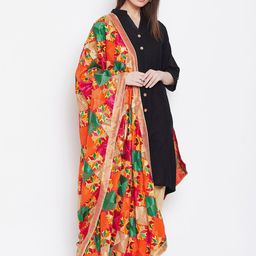 WEAVERS VILLA Orange & Yellow Phulkari Embroidered Dupatta-picture-25