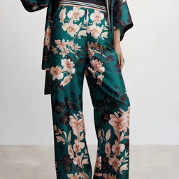MANGO Women Floral Print Satin Finish Trousers-image-99