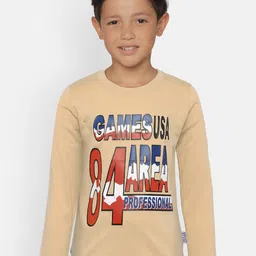dongli Boys Beige Printed Round Neck T-shirt-image-40