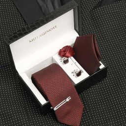 MUTAQINOTI Men Rosewood Silk Accessory Gift Set-27