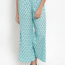 Indibelle Women Blue Printed Straight Palazzos-image-46