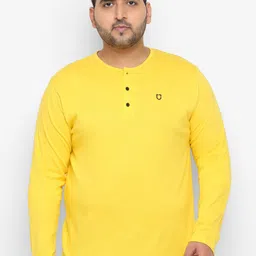 Urbano Plus Men Yellow Solid Henley Neck T-shirt-picture-54