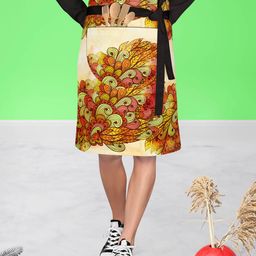 ArtzFolio Yellow & Brown Printed Cotton Waist Apron-image-36