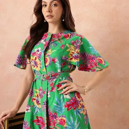 all about you Floral Print A-Line Midi Dress with Belt-image-63