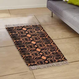 EverHOME Brown & Black Rectangle Printed No-shredding Light Dhurrie-22