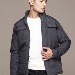 The Roadster Lifestyle Co. Solid Mock Collar Padded Jacket-22
