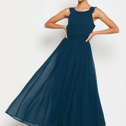 WineRed Ruffled Round Neck Pinafore Midi Dress-image-97
