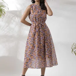 W Abstract Printed Sleeveless A-Line Midi Dress-picture-3