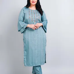 NAVGYA Striped Thread Work Kurta with Trousers-8