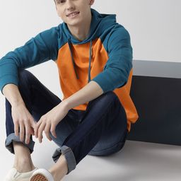 Mast & Harbour Men Orange Solid Hooded Sweatshirt-image-11