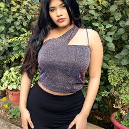 Tokyo Talkies Silver-Toned One Shoulder Crop Top-image-15