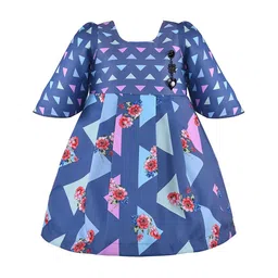 Wish Karo Girls Blue Printed Fit and Flare Dress-image-97