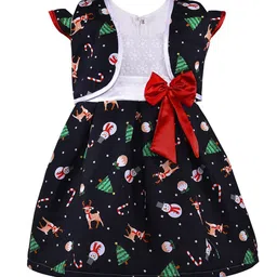 Wish Karo Girls Navy Blue Printed Fit and Flare Dress-image-98