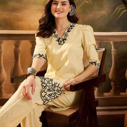 Sangria Floral Embroidered V-Neck Tunic & Trousers-picture-11
