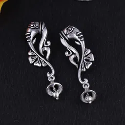Voylla Silver-Plated Oxidised Classic Drop Earrings-8