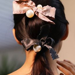 Rubans Set of 2 Satin Bow Pearl Embellished Hair Ties-76