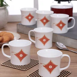 CLAY CRAFT Set of 6 White Printed Bone China Cups 150 ml Each-1