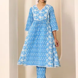 Libas Floral Printed A-Line Kurta With Trouser-8