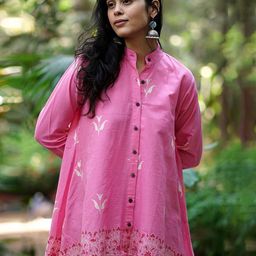 Chidiyaa MMG Magnolias Mist Pink Handblock Top-image-26