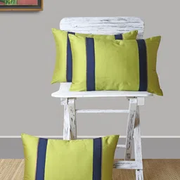 ANS Lime Green & Navy Blue Set of 3 Striped Rectangle Cushion Covers-9