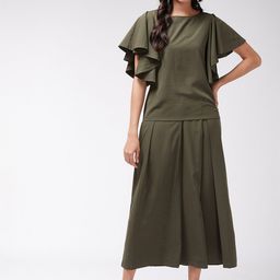 Zima Leto Women Olive Green Solid Top With Pleated Pants-image-21
