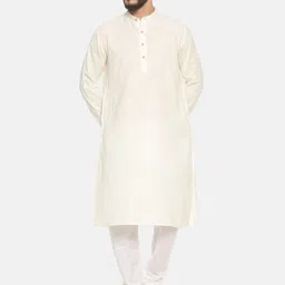 TATTVA Men Cream-Coloured Solid Straight Kurta-image-37