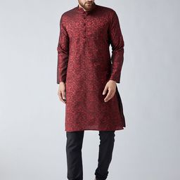 SOJANYA Men Maroon & Black Self Design Kurta with Churidar-image-51