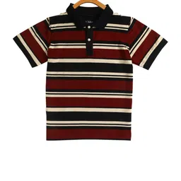 LAdore Kids Maroon  Navy Blue Striped Polo Collar Sustainable Pure Cotton T-shirt-image-50