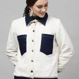 Athena Women White Colourblocked Tailored Jacket-image-12